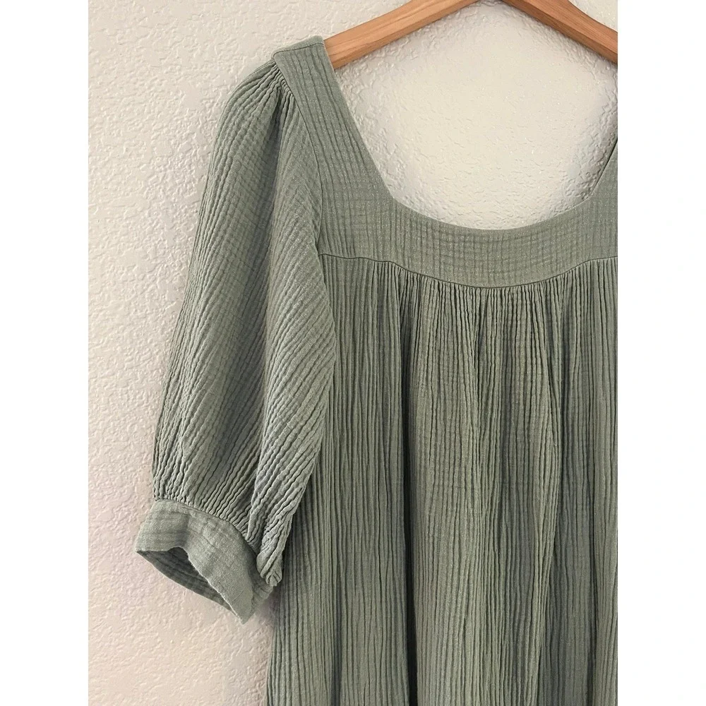 Christy Dawn Bianca Organic Cotton Gauze Midi Dress Sage Green Tiered S - Picture 4 of 9